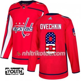 Washington Capitals Trikot Alex Ovechkin 8 Adidas 2017-2018 Rot USA Flag Fashion Authentic - Kinder